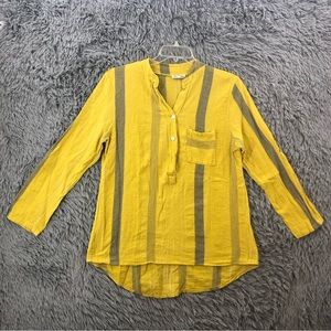 Italy Gold Shirt Gray XL Striped Vneck Henley Long Sleeve 100 Percent Cotton